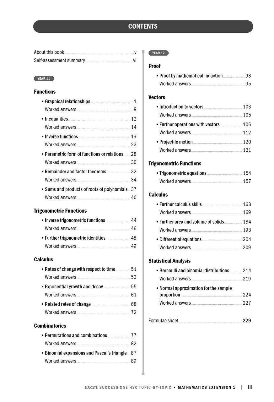 Excel Success One HSC Year 12 Mathematics Extension 1 (2023 Edition)