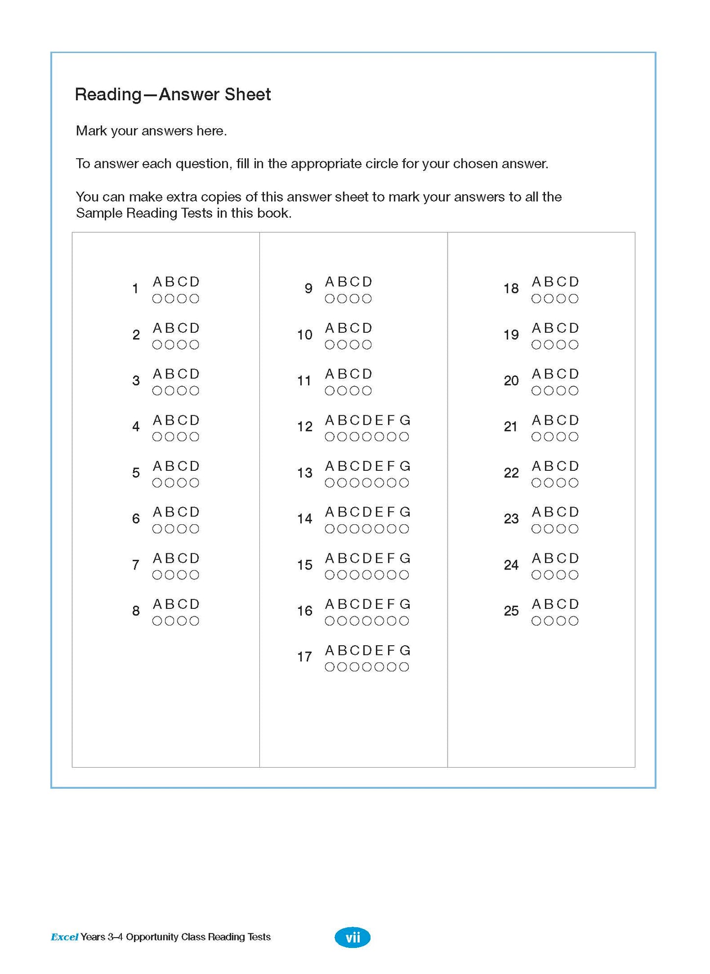 Excel Opportunity Class Reading Tests Years 3-4