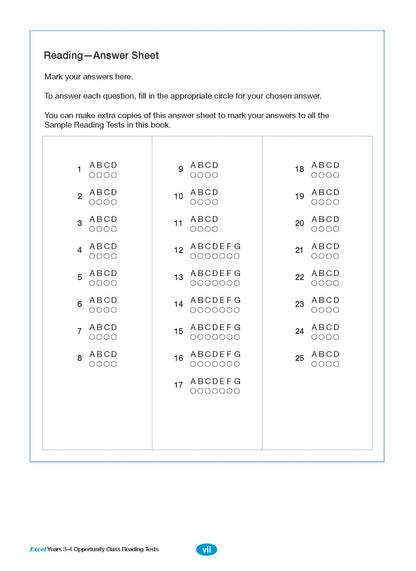 Excel Opportunity Class Reading Tests Years 3-4