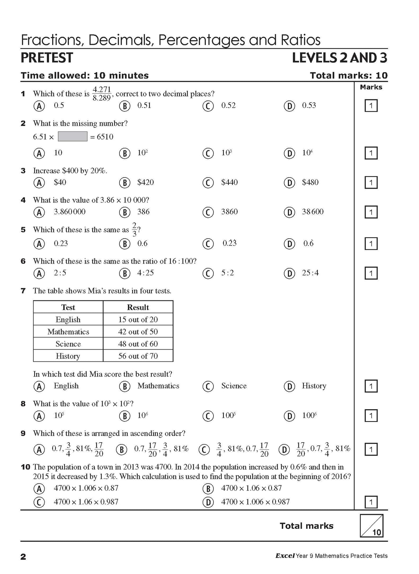 Excel Tests - Mathematics Practice Tests Year 9
