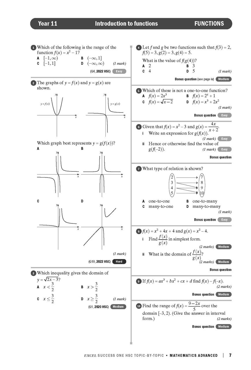 Excel Success One HSC Year 12 Mathematics Advanced (2023 Edition)