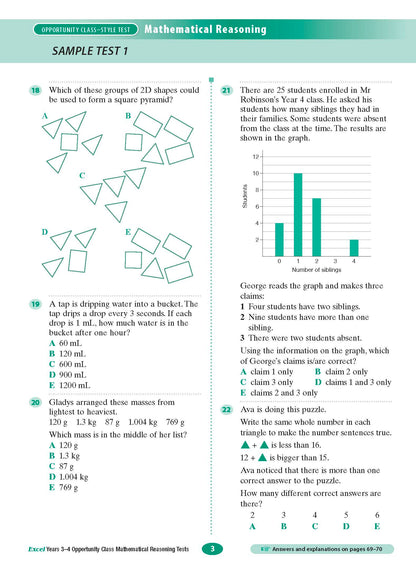 Excel Opportunity Class Mathematical Reasoning Tests Years 3-4
