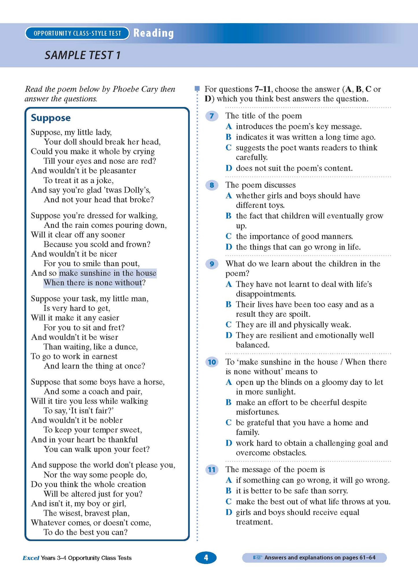 Excel Opportunity Class Tests Years 3-4