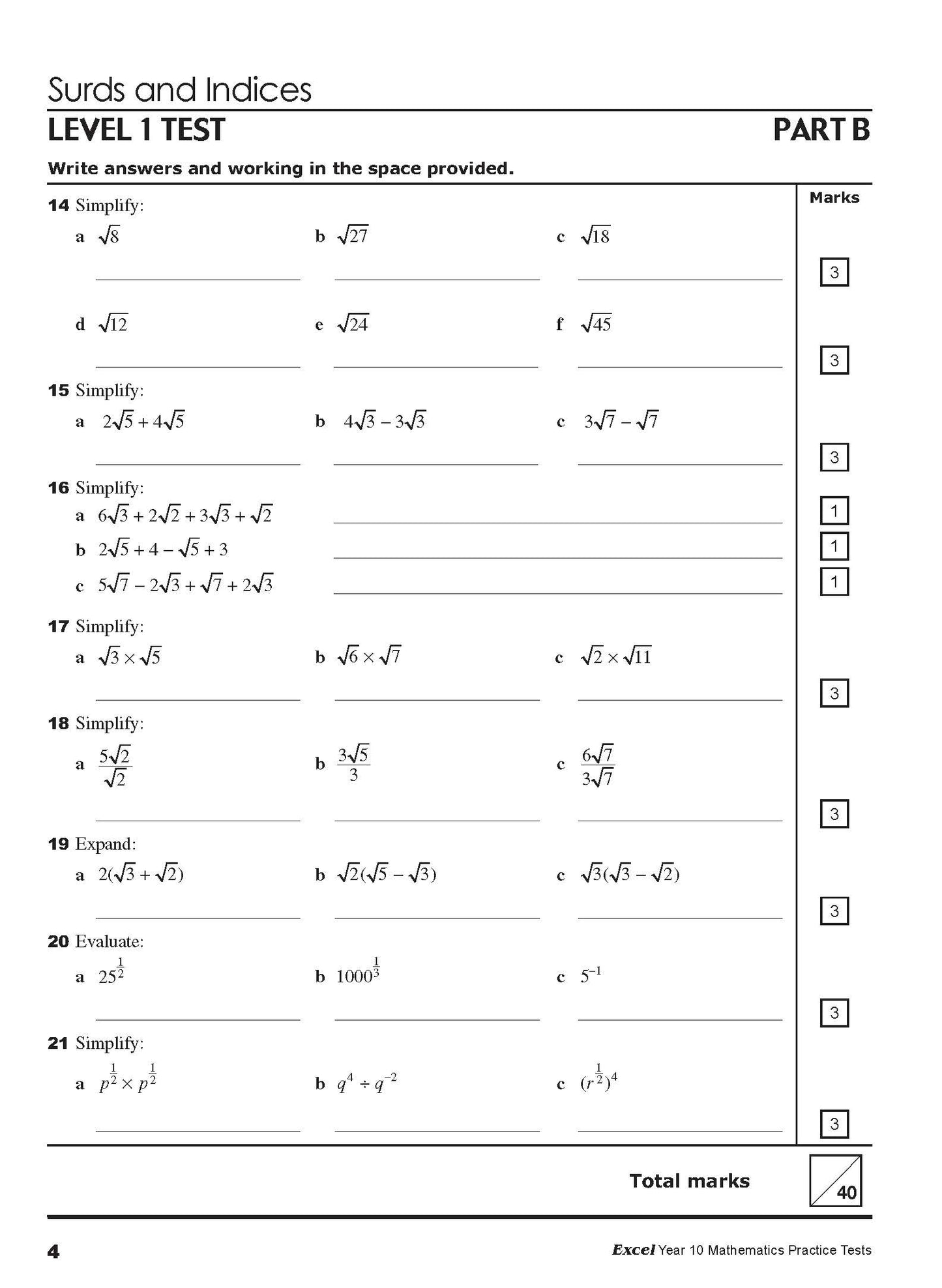 Excel Tests - Mathematics Practice Tests Year 10