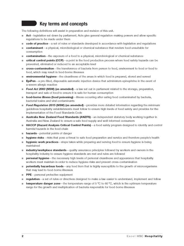 Excel HSC Year 12 Hospitality Study Guide