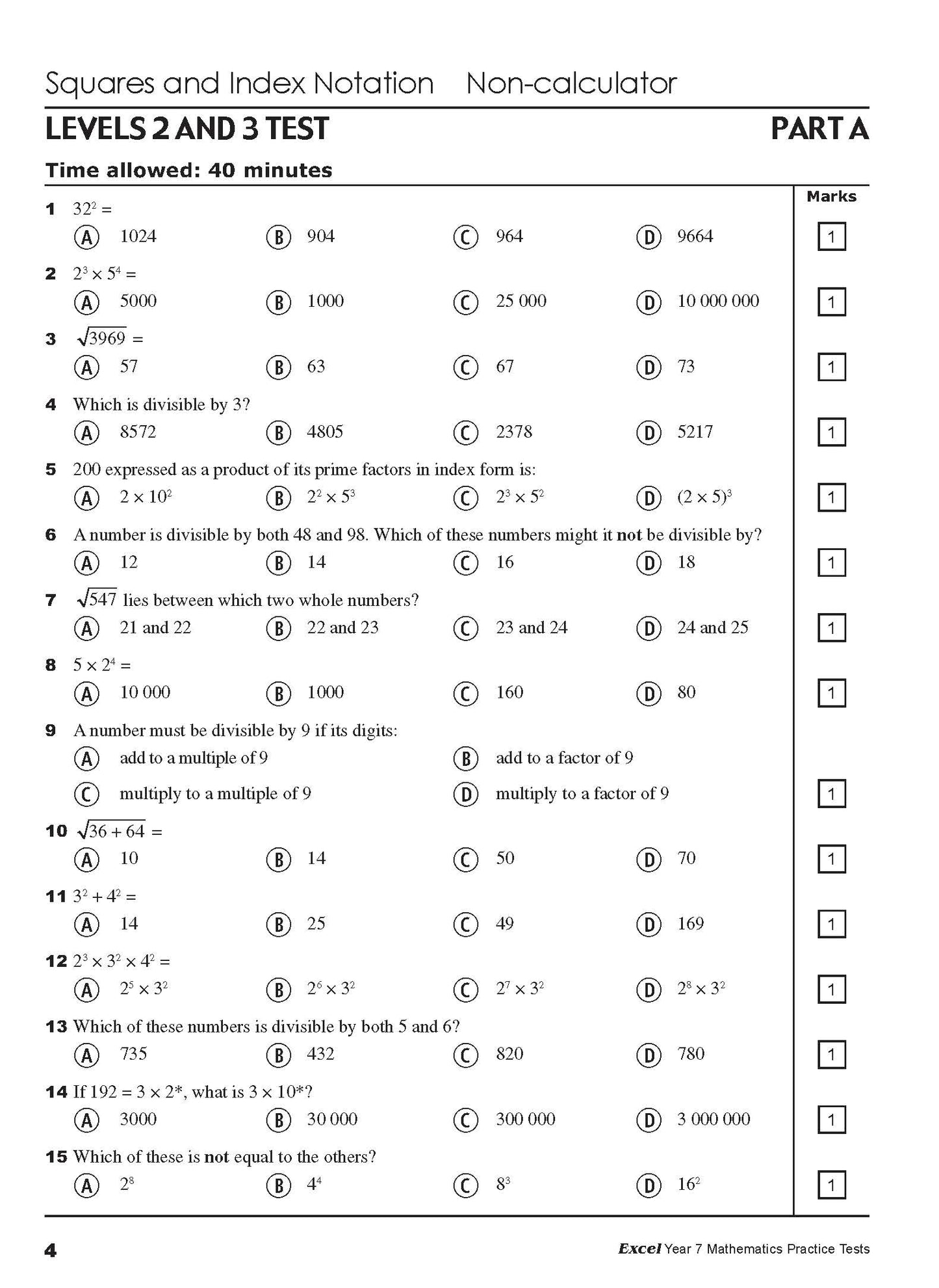 Excel Tests - Mathematics Practice Tests Year 7