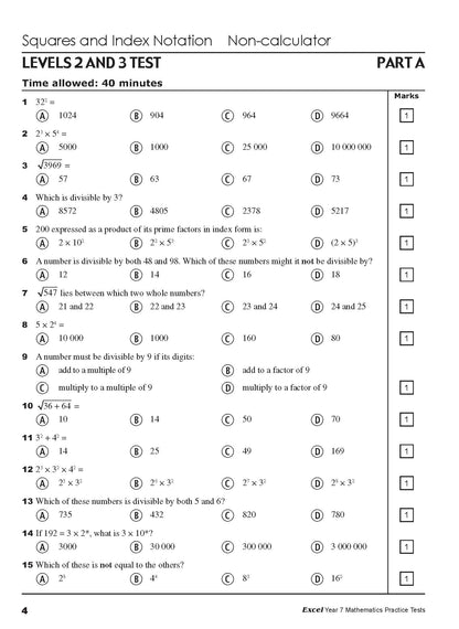 Excel Tests - Mathematics Practice Tests Year 7