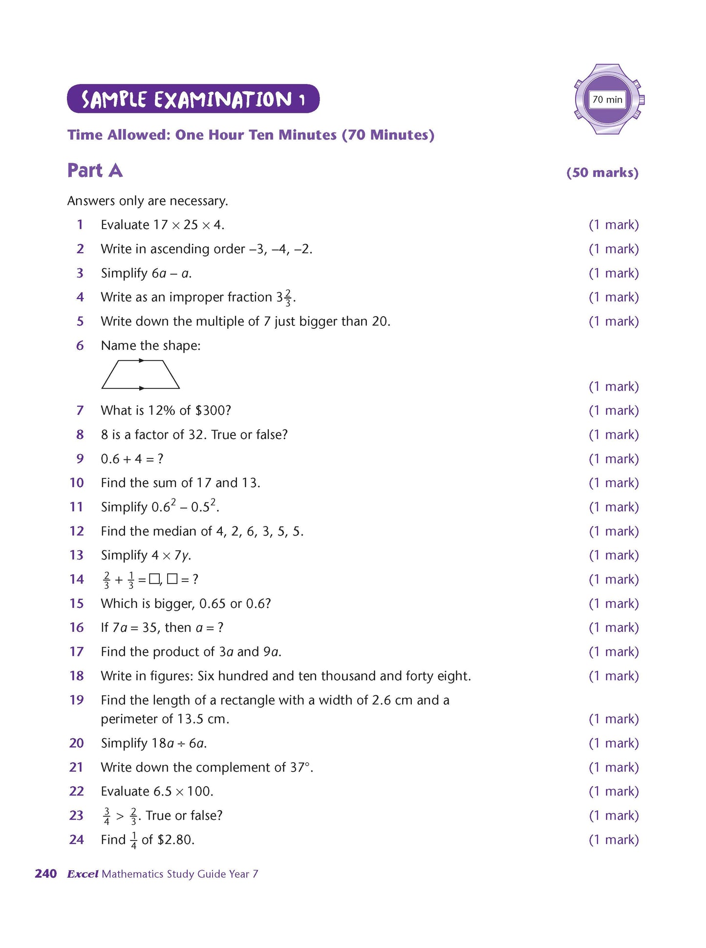 Excel Study Guide - Mathematics Year 7