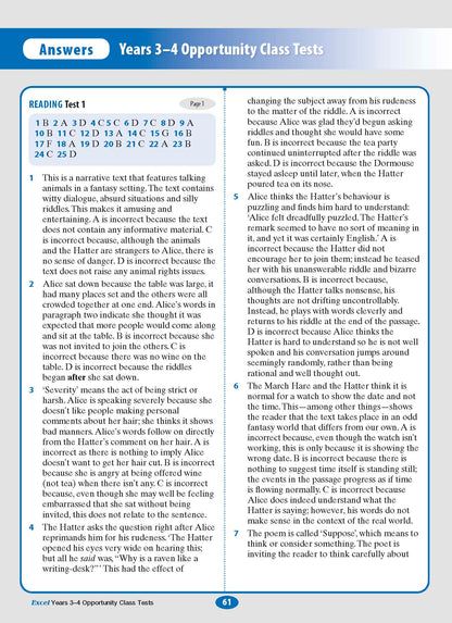 Excel Opportunity Class Tests Years 3-4