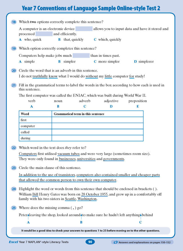 Excel Year 7 NAPLAN*-style Literacy Tests