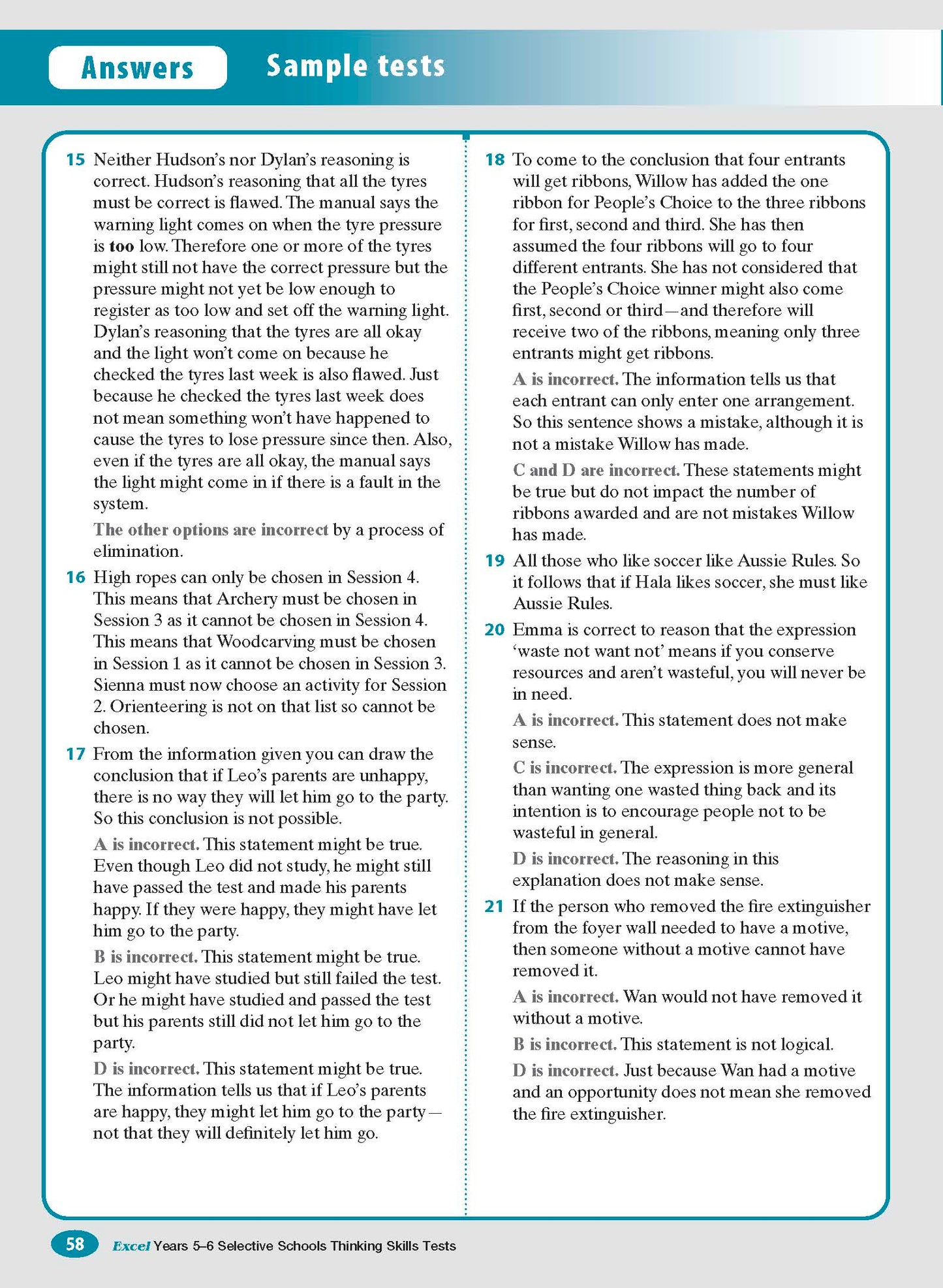 Excel Selective Schools and Scholarship Thinking Skills Tests Years 5-6