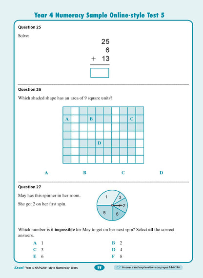 Excel Year 4 NAPLAN*-style Numeracy Tests
