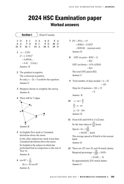 Excel Success One HSC Year 12 Mathematics Standard 2 (2025 Edition)
