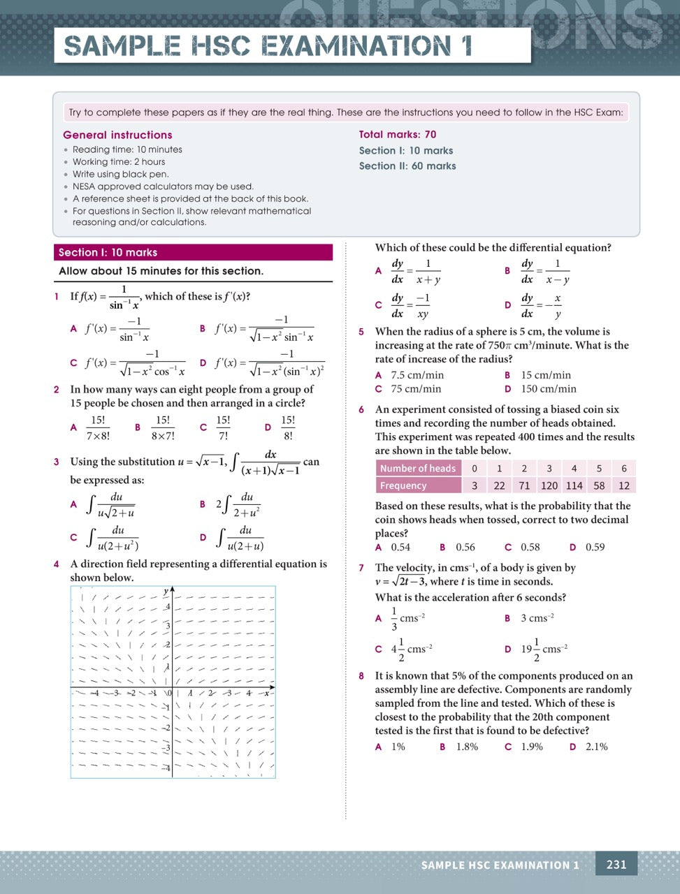 Excel HSC Year 11 and 12 Mathematics Extension 1 Study Guide