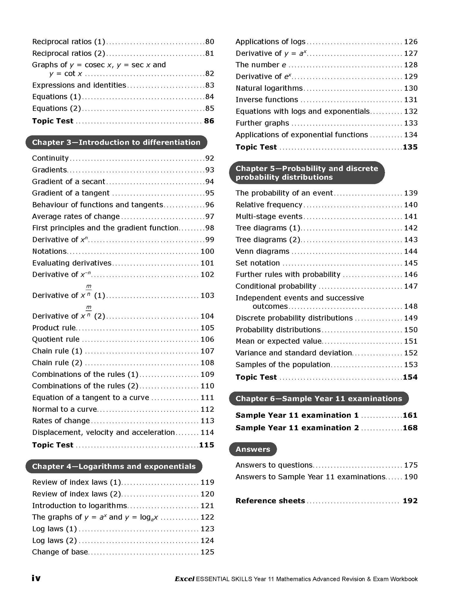 Excel Essential Skills HSC Year 11 Mathematics Advanced Revision & Exam Workbook