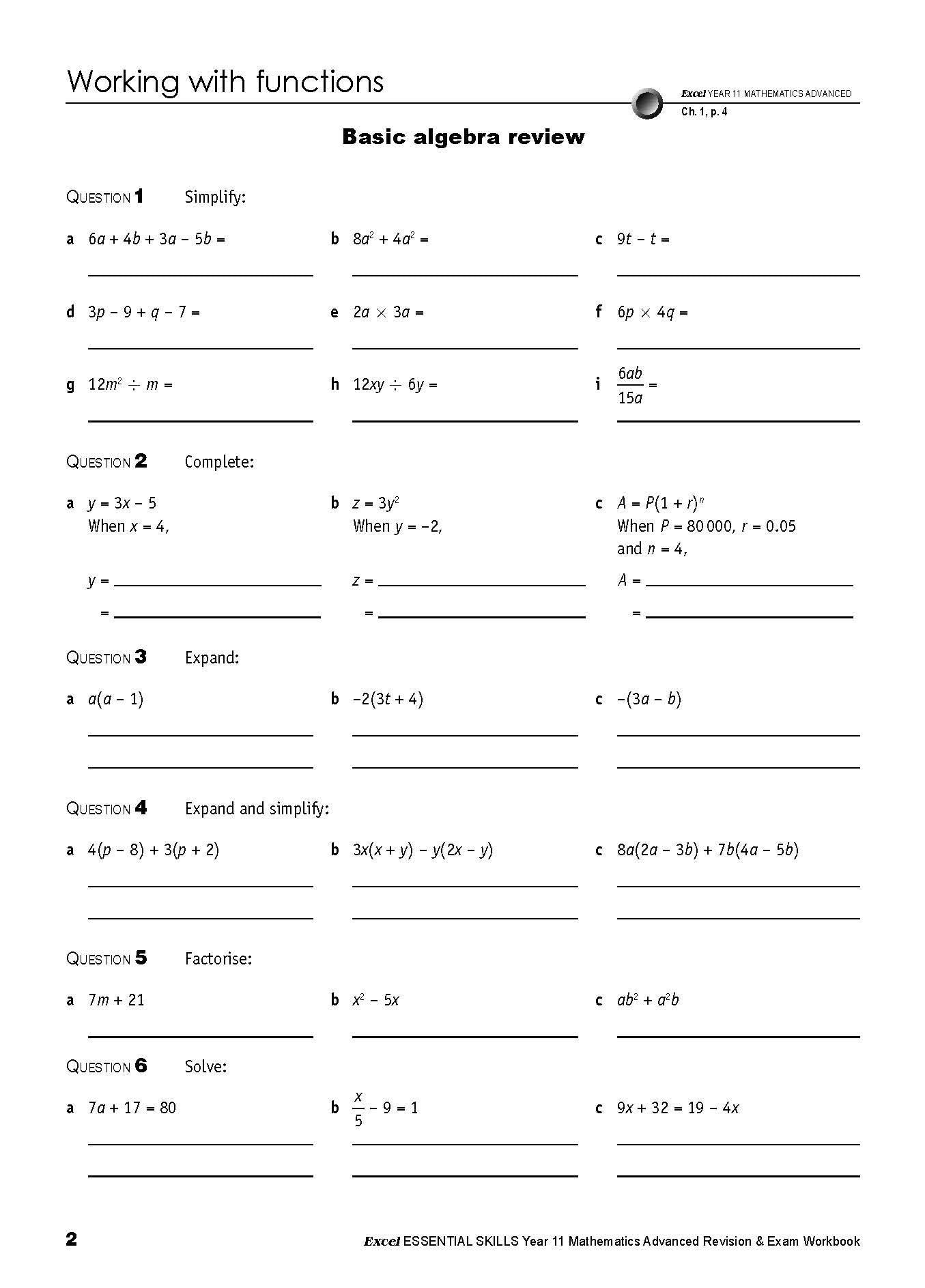 Excel Essential Skills HSC Year 11 Mathematics Advanced Revision & Exam Workbook
