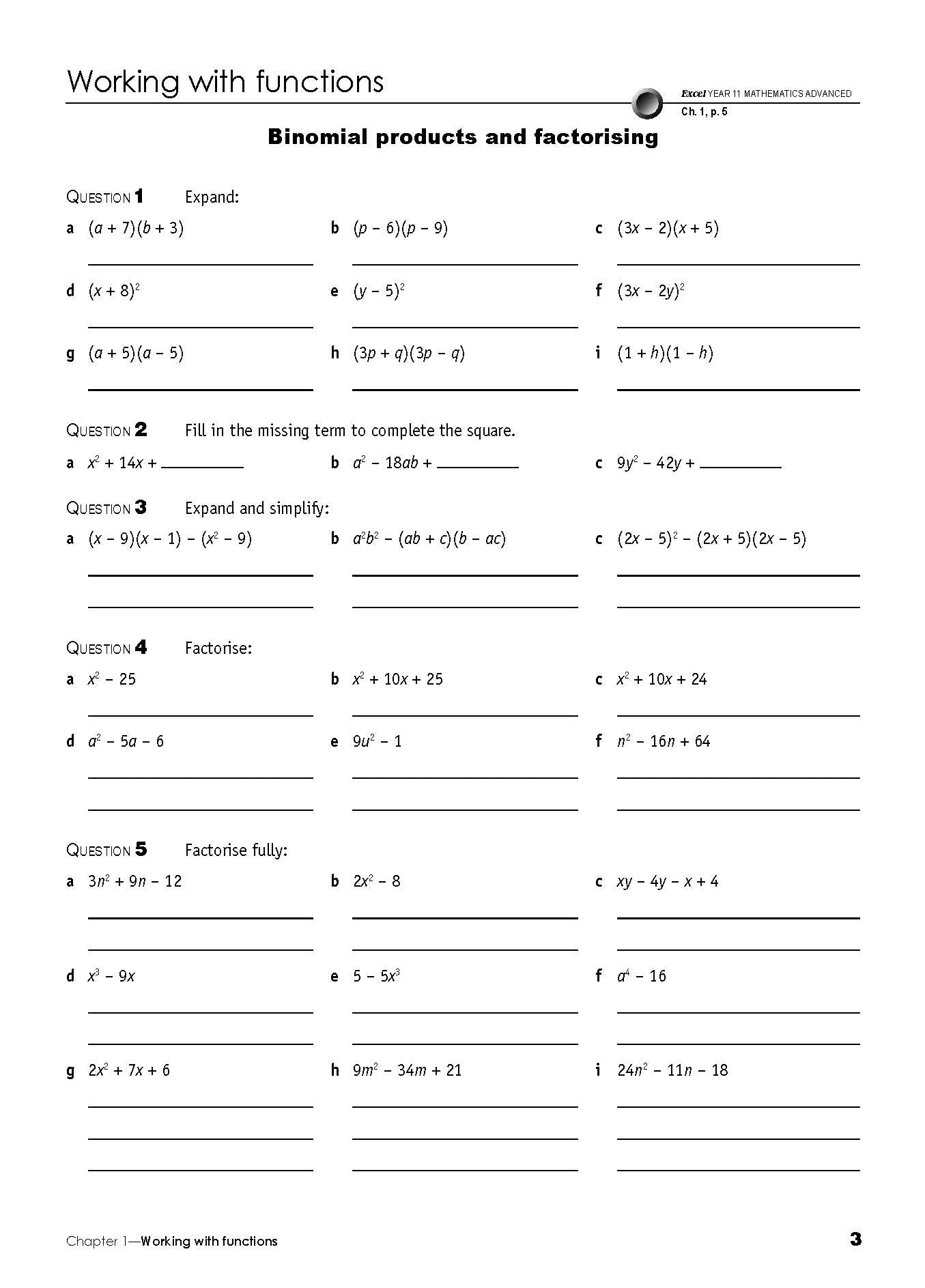 Excel Essential Skills HSC Year 11 Mathematics Advanced Revision & Exam Workbook