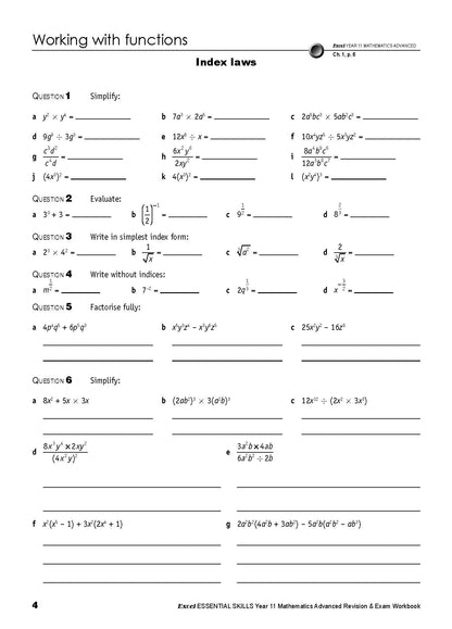 Excel Essential Skills HSC Year 11 Mathematics Advanced Revision & Exam Workbook