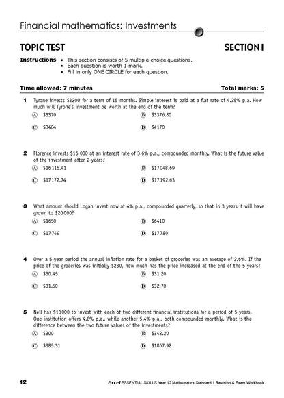 Excel Essential Skills HSC Year 12 Mathematics Standard 1 Revision & Exam Workbook