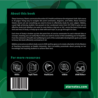 ATAR Notes VCE Health and Human Development (HHD) 3&4 Summary Sheets (2025-2027)