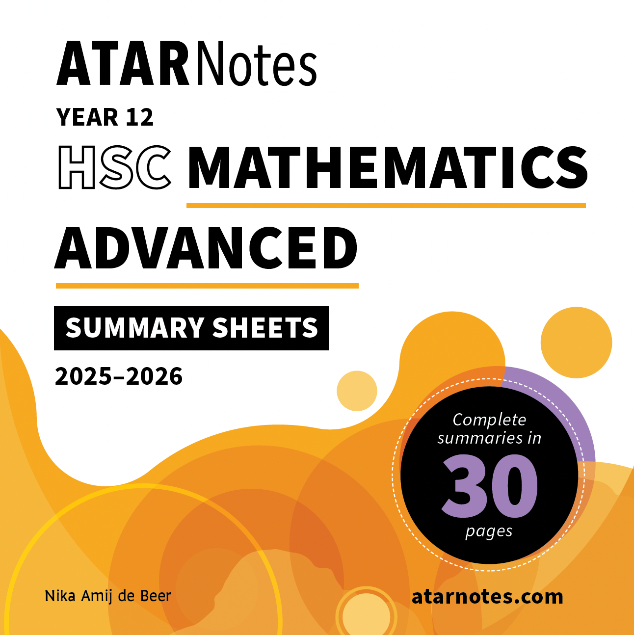 ATAR Notes HSC Year 12 Mathematics Advanced Summary Sheets (2025-2026)