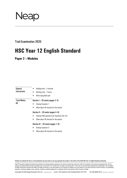 Neap Practice Exam: 2025 HSC Year 12 English Standard (Digital)