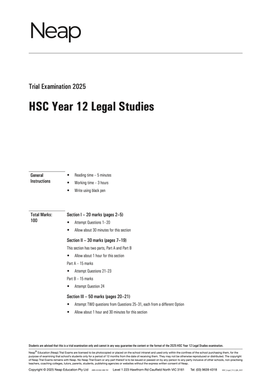 Neap Practice Exam: 2025 HSC Year 12 Legal Studies
