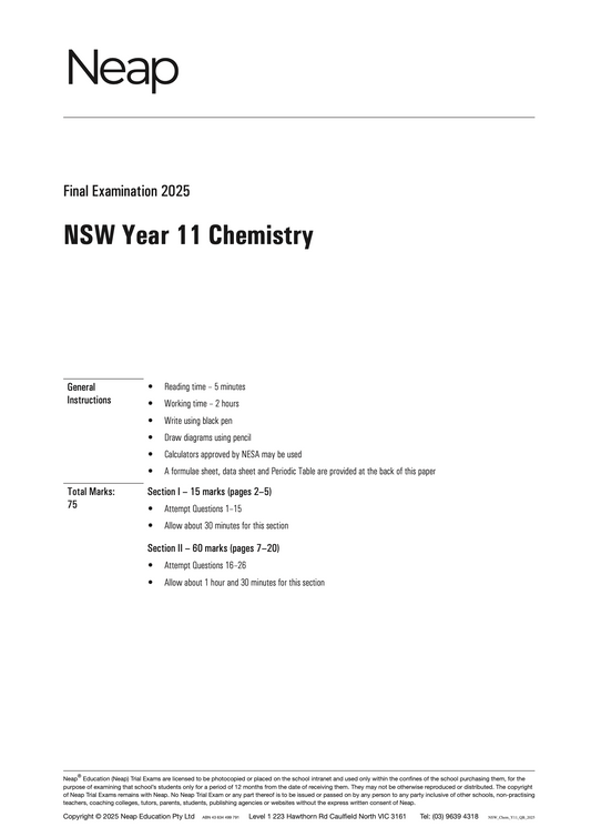 Neap Practice Exam: 2025 HSC Year 11 Chemistry