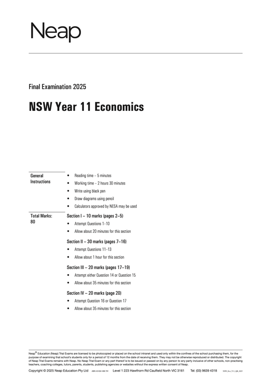 Neap Practice Exam: 2025 HSC Year 11 Economics (Digital)