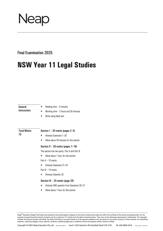 Neap Practice Exam: 2025 HSC Year 11 Legal Studies (Digital)