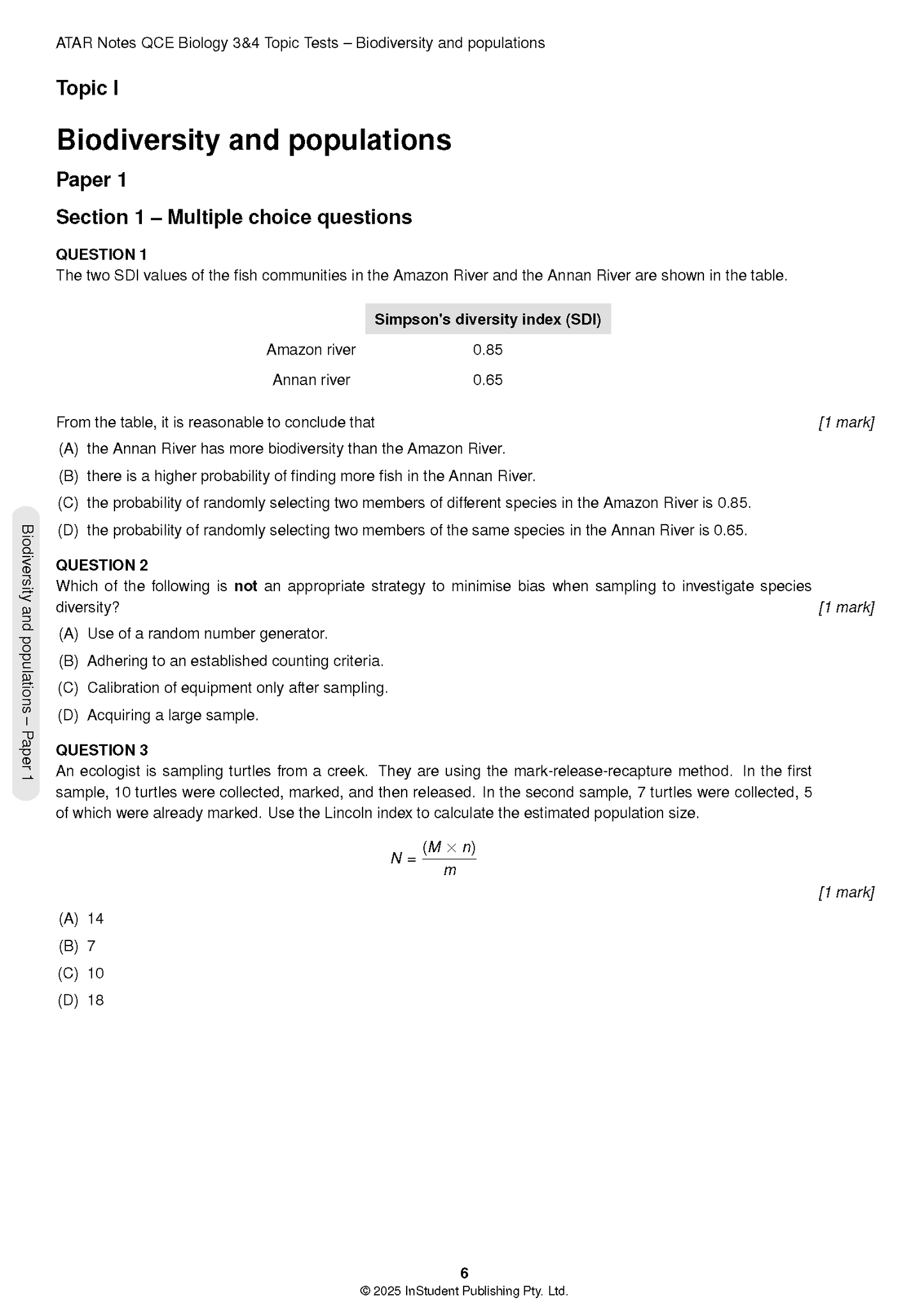 ATAR Notes QCE Biology 3&4 Topic Tests (2026-2028)