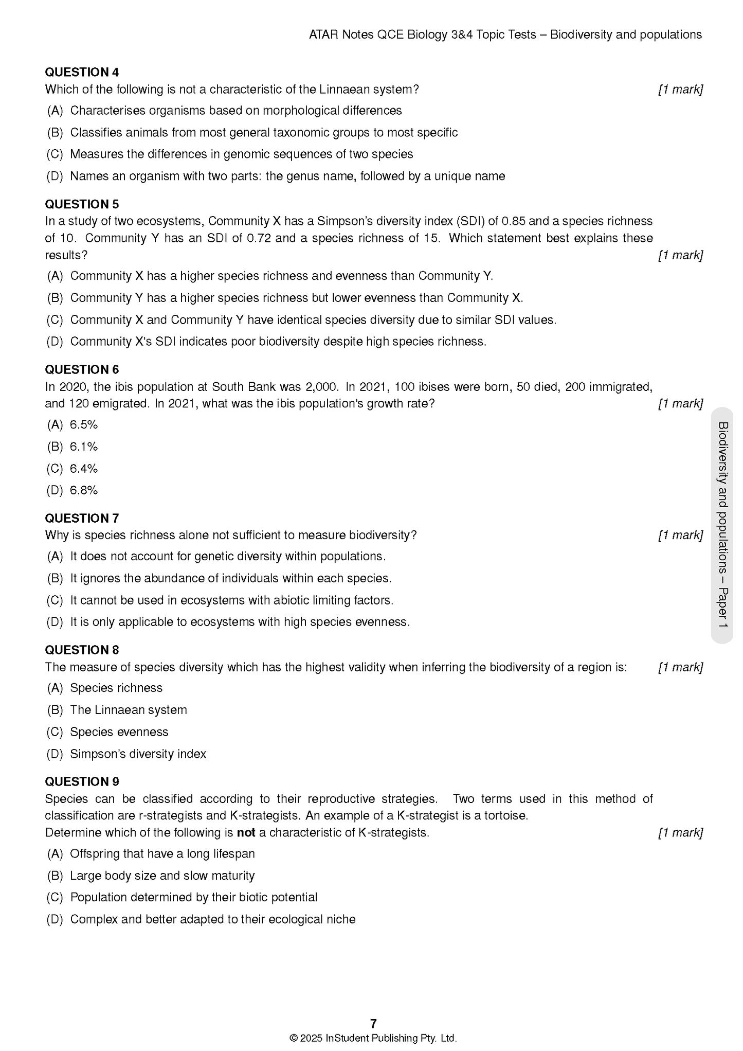 ATAR Notes QCE Biology 3&4 Topic Tests (2026-2028)