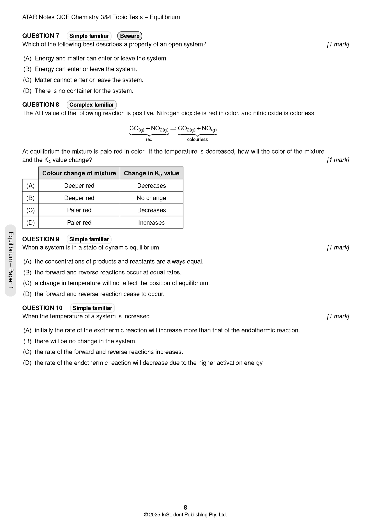 ATAR Notes QCE Chemistry 3&4 Topic Tests (2026-2028)