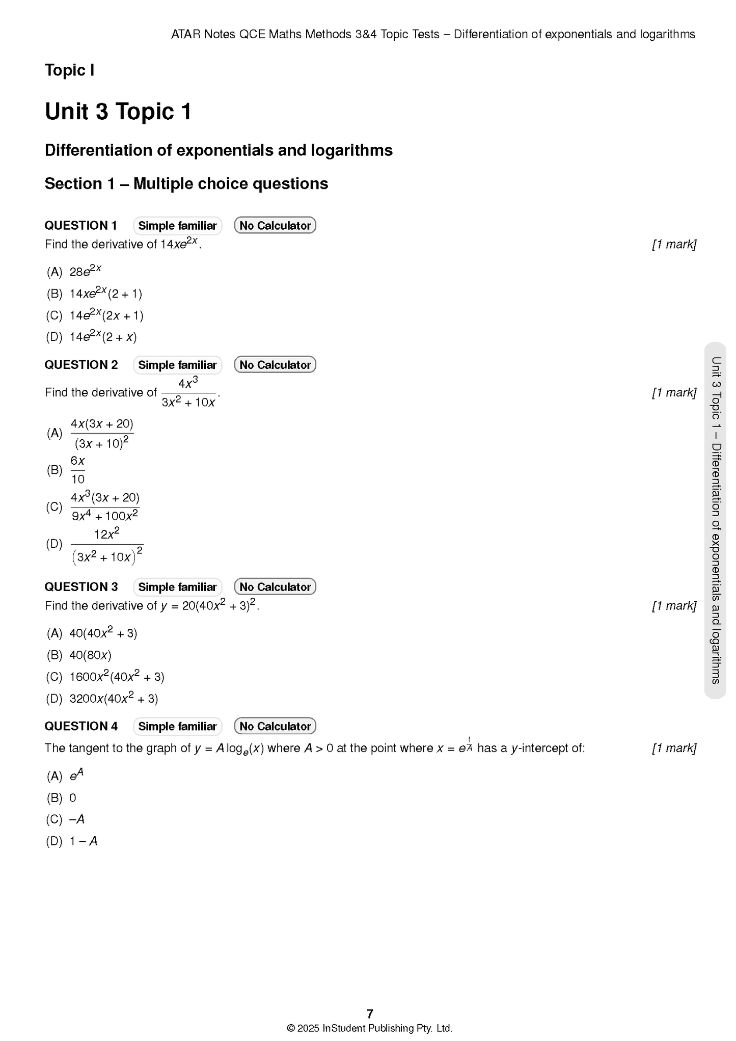 ATAR Notes QCE Maths Methods 3&4 Topic Tests (2026-2028)
