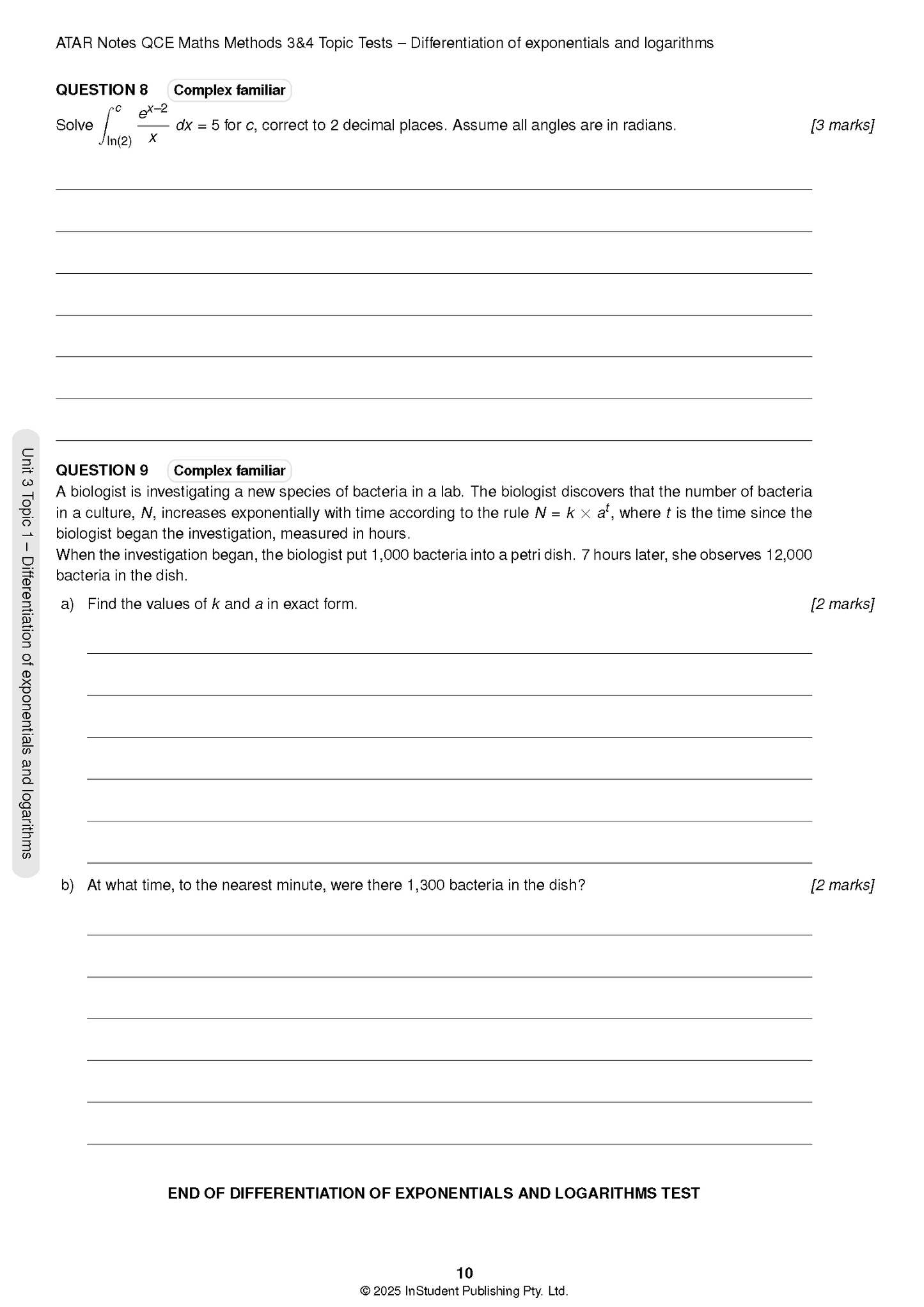 ATAR Notes QCE Maths Methods 3&4 Topic Tests (2026-2028)