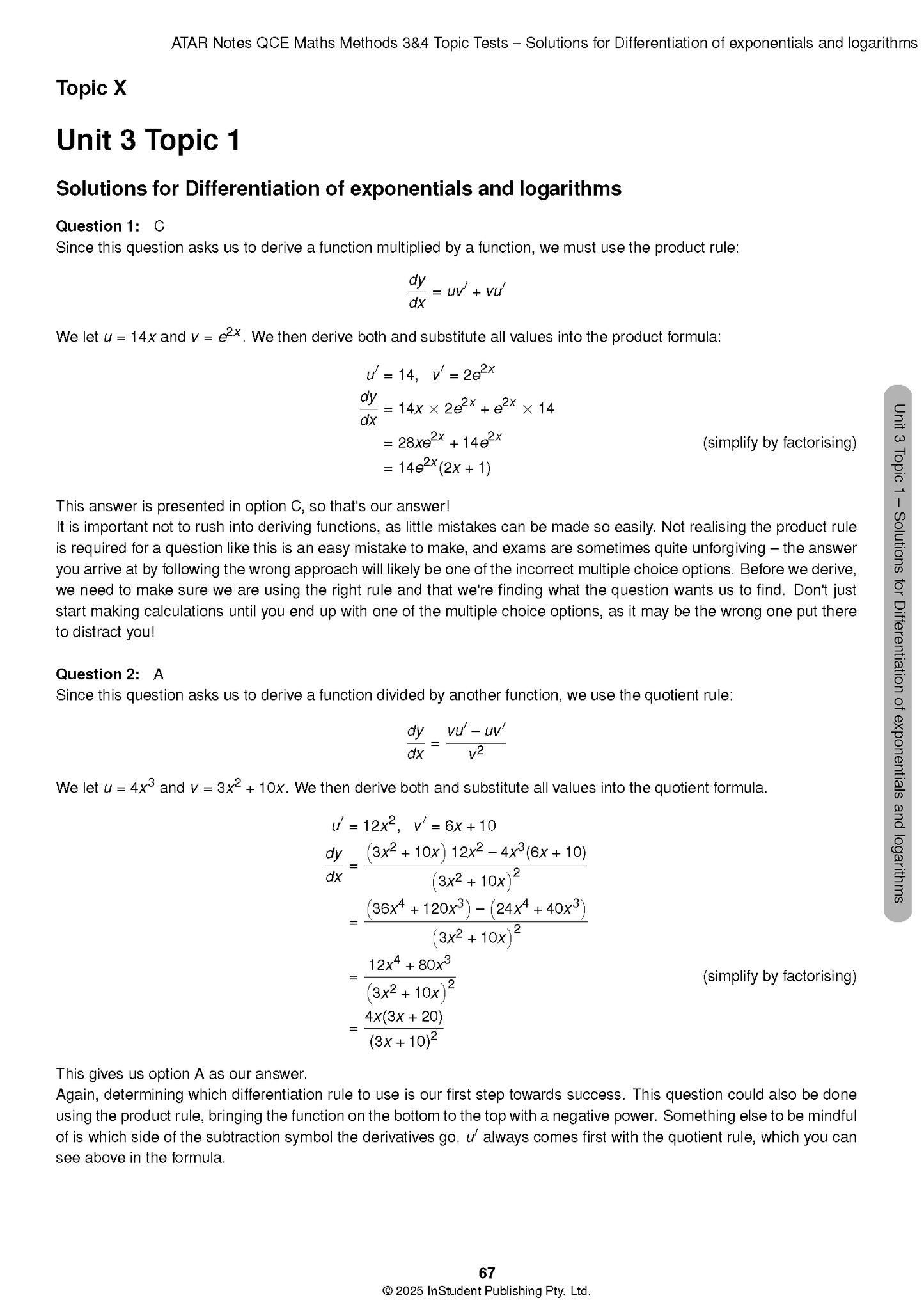 ATAR Notes QCE Maths Methods 3&4 Topic Tests (2026-2028)
