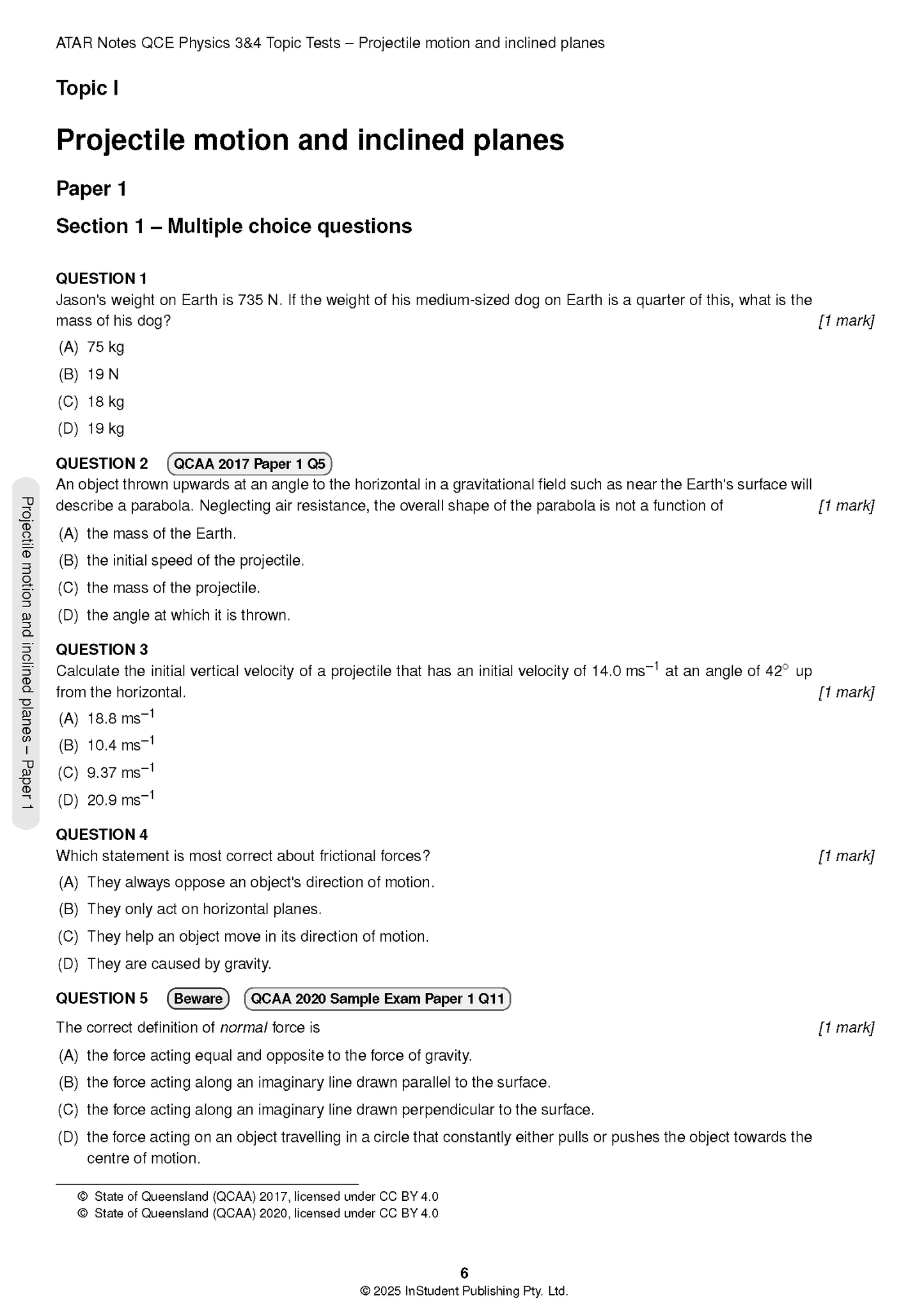 ATAR Notes QCE Physics 3&4 Topic Tests (2026-2028)