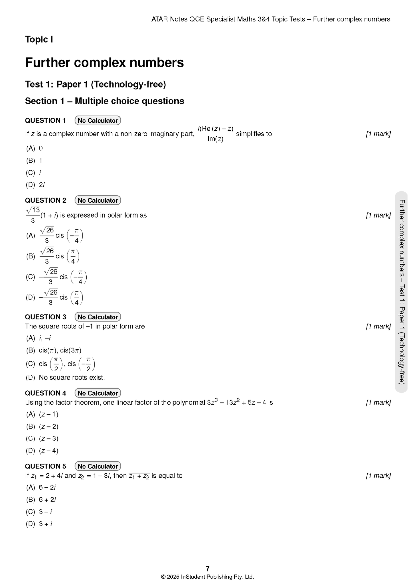 ATAR Notes QCE Specialist Maths 3&4 Topic Tests (2026-2028)