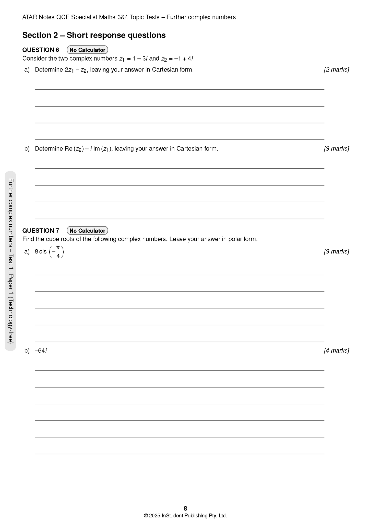 ATAR Notes QCE Specialist Maths 3&4 Topic Tests (2026-2028)