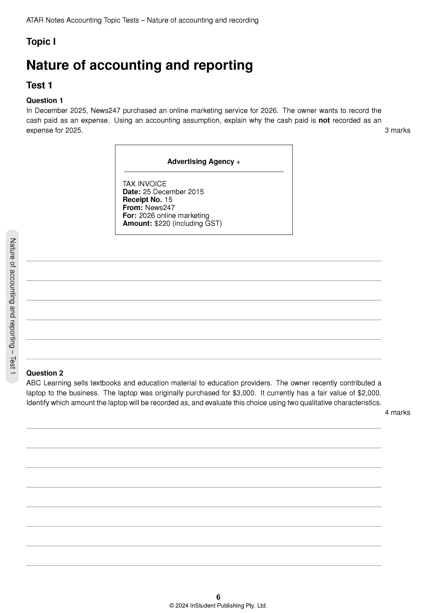 ATAR Notes VCE Accounting 3&4 Topic Tests (2025–2027)