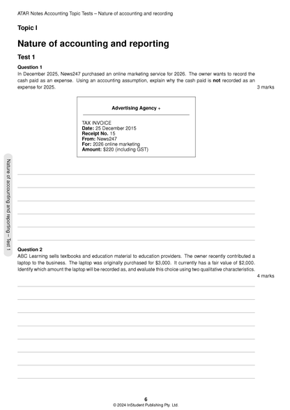 ATAR Notes VCE Accounting 3&4 Topic Tests (2025–2027)