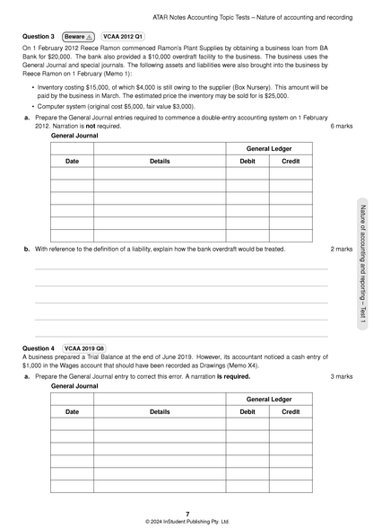 ATAR Notes VCE Accounting 3&4 Topic Tests (2025–2027)