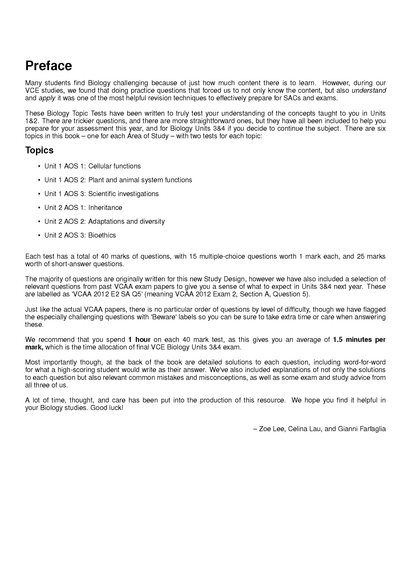 ATAR Notes VCE Biology 1&2 Topic Tests (2025-2026)