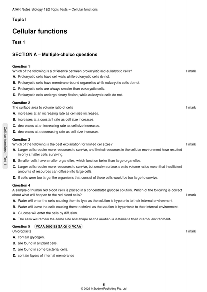 ATAR Notes VCE Biology 1&2 Topic Tests (2025-2026)