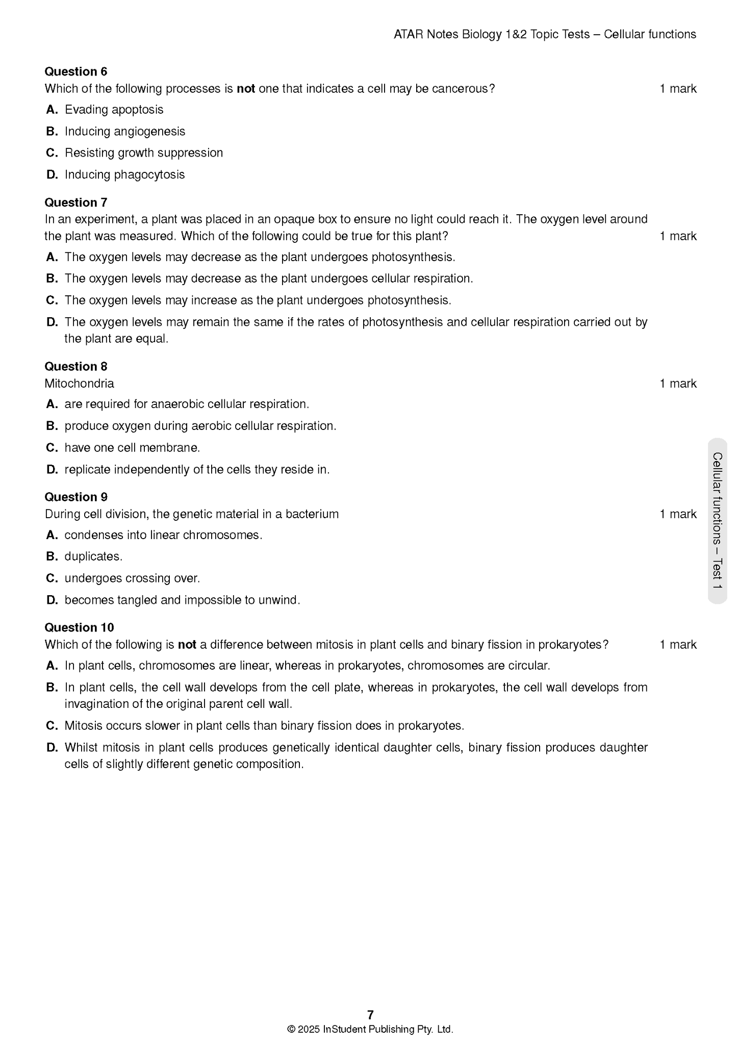 ATAR Notes VCE Biology 1&2 Topic Tests (2025-2026)