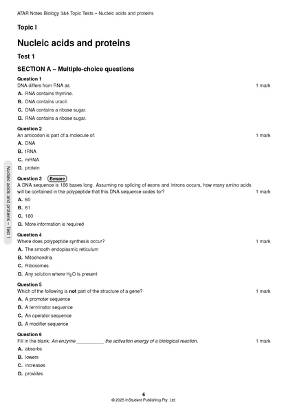 ATAR Notes VCE Biology 3&4 Topic Tests (2025-2026)