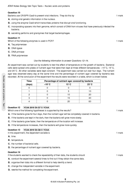 ATAR Notes VCE Biology 3&4 Topic Tests (2025-2026)