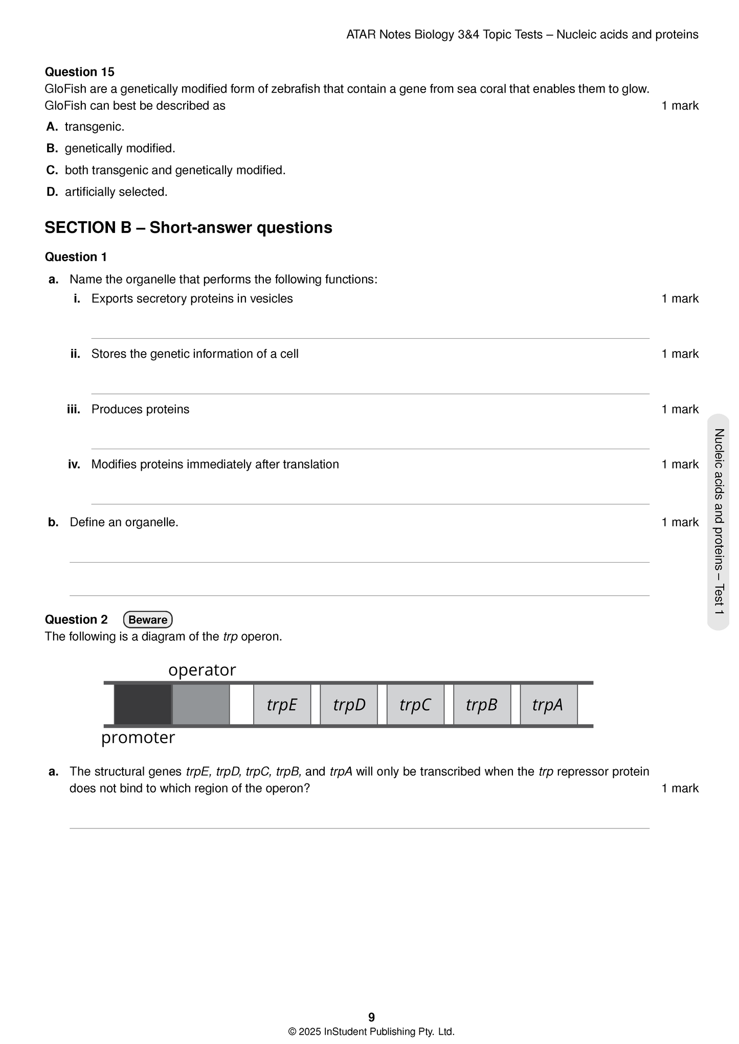 ATAR Notes VCE Biology 3&4 Topic Tests (2025-2026)