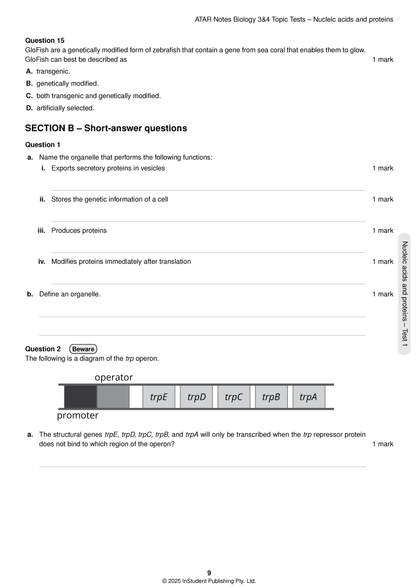 ATAR Notes VCE Biology 3&4 Topic Tests (2025-2026)