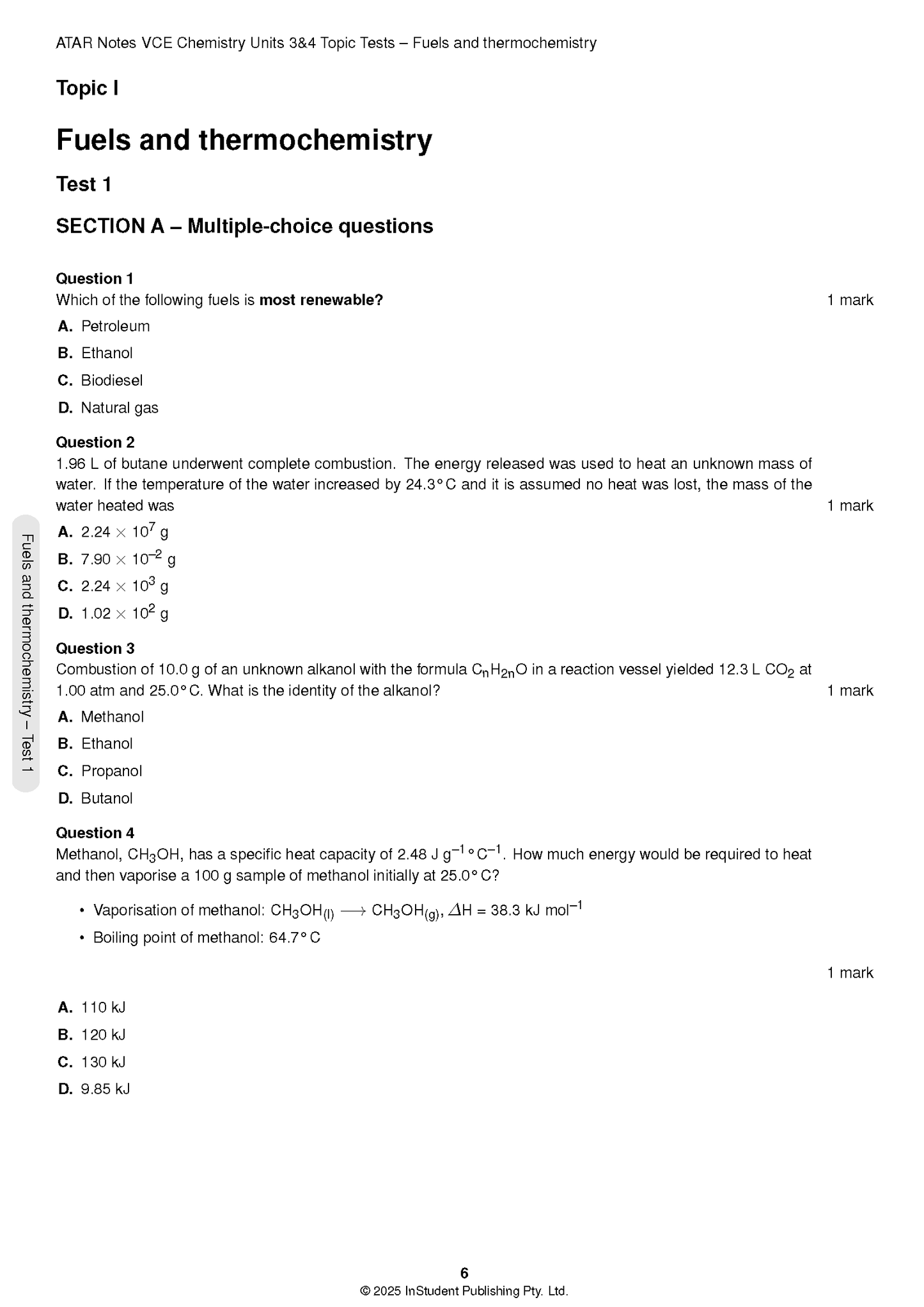 ATAR Notes VCE Chemistry 3&4 Topic Tests (2025-2027)